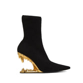 Sculptured Wedged Heel Ankle Boots