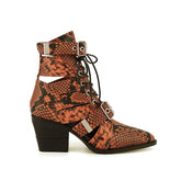 Printed Cut Out Biker Ankle Western Cowboy Boots