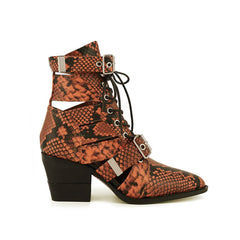 Printed Cut Out Biker Ankle Western Cowboy Boots