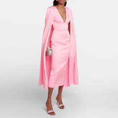 V Neck Cape Evening Dress Gown