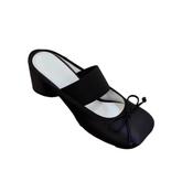 Bow Embellished Block Heel Mules Sandals