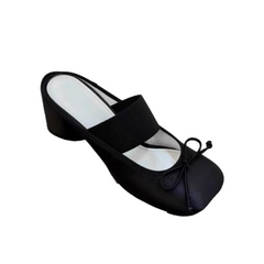 Bow Embellished Block Heel Mules Sandals