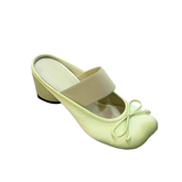 Bow Embellished Block Heel Mules Sandals