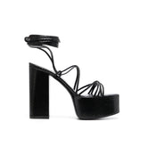 Lace Up Leather High Heel Platform Sandals