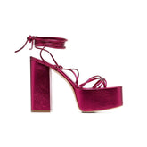 Lace Up Leather High Heel Platform Sandals