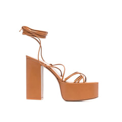 Lace Up Leather High Heel Platform Sandals
