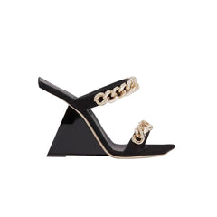 Diamante Chain Wedged Heel Mules Sandals