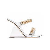 Diamante Chain Wedged Heel Mules Sandals