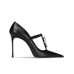 Diamante T-Strap Mid Heel Sandals - 8cm