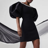 Puff Sleeves Mini Evening Dress Gown