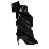 Bow Leather Knee High Boots