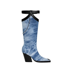 Chain Embellished Knee High Boots