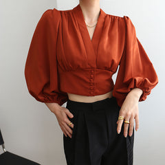 Puff Sleeves Cropped Shirt