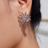 Diamante Flower Ear Studs Earrings - Pair - Large