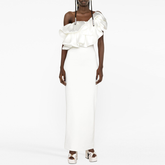 Ruffled Off-Shoulder Evening Dress Gown