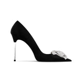 Diamante Flower Mid Heel Pumps - 8cm