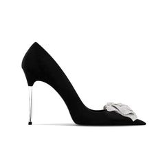 Diamante Flower Mid Heel Pumps - 8cm