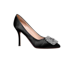 Diamante Embellished Satin High Heel Pumps - 10cm