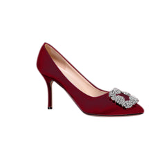Diamante Embellished Satin Mid Heel Pumps - 8cm