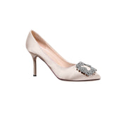 Diamante Embellished Satin Mid Heel Pumps - 8cm