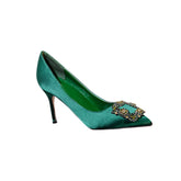 Diamante Embellished Satin Mid Heel Pumps - 8cm