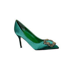Diamante Embellished Satin Mid Heel Pumps - 8cm