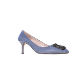Diamante Embellished Cloth Mid Heel Pumps - 6cm