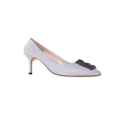 Diamante Embellished Cloth Mid Heel Pumps - 6cm