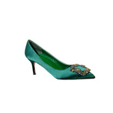 Diamante Embellished Satin Mid Heel Pumps - 6cm