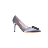 Diamante Embellished Satin Mid Heel Pumps - 8cm