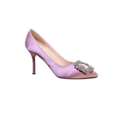 Diamante Embellished Satin Mid Heel Pumps - 8cm