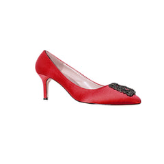 Diamante Embellished Satin Mid Heel Pumps - 6cm