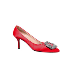 Diamante Embellished Satin Mid Heel Pumps - 6cm