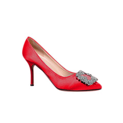 Diamante Embellished Satin Mid Heel Pumps - 8cm