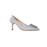Diamante Embellished Cloth Mid Heel Pumps - 6cm