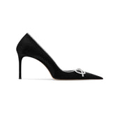 Diamante Bow Mid Heel Pumps - 6cm