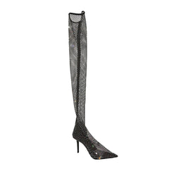 Diamante Mesh Over The Knee Boots - 11cm