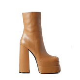 Block Heel Platform Ankle Boots