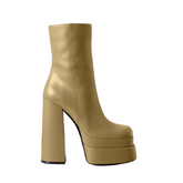 Block Heel Platform Ankle Boots