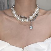 Pearl And Diamante Double Layers Necklace