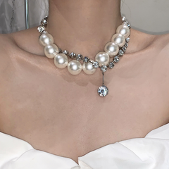 Pearl And Diamante Double Layers Necklace