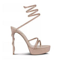 Diamante Wrap High Heel Platform Sandals