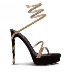 Diamante Wrap High Heel Platform Sandals