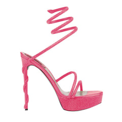 Diamante Wrap High Heel Platform Sandals
