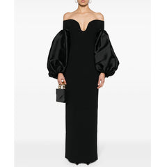Off-Shoulder Puff Sleeves Evening Dress Gown