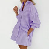 Striped Long Sleeves Shirt And Mini Shorts