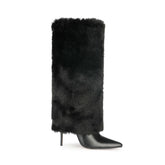 Leather And Fur Knee High Boots - 11.5cm