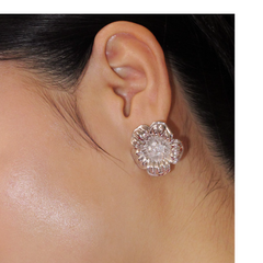 Diamante Flower Ear Studs Earrings - Pair