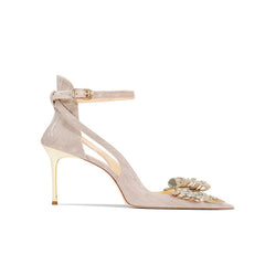 Diamante Bow Mid Heel Sandals - 6cm