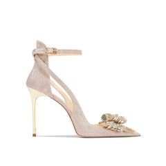 Diamante Bow Mid Heel Sandals - 8cm